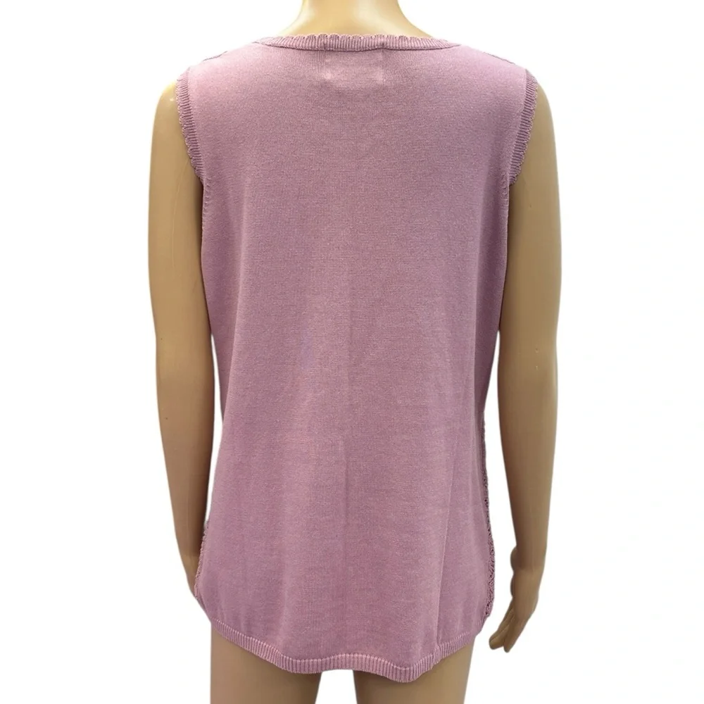 Vintage Cotton Maggie Sweet Sleeveless Knit Scalloped Scoop Neck Top Womens M